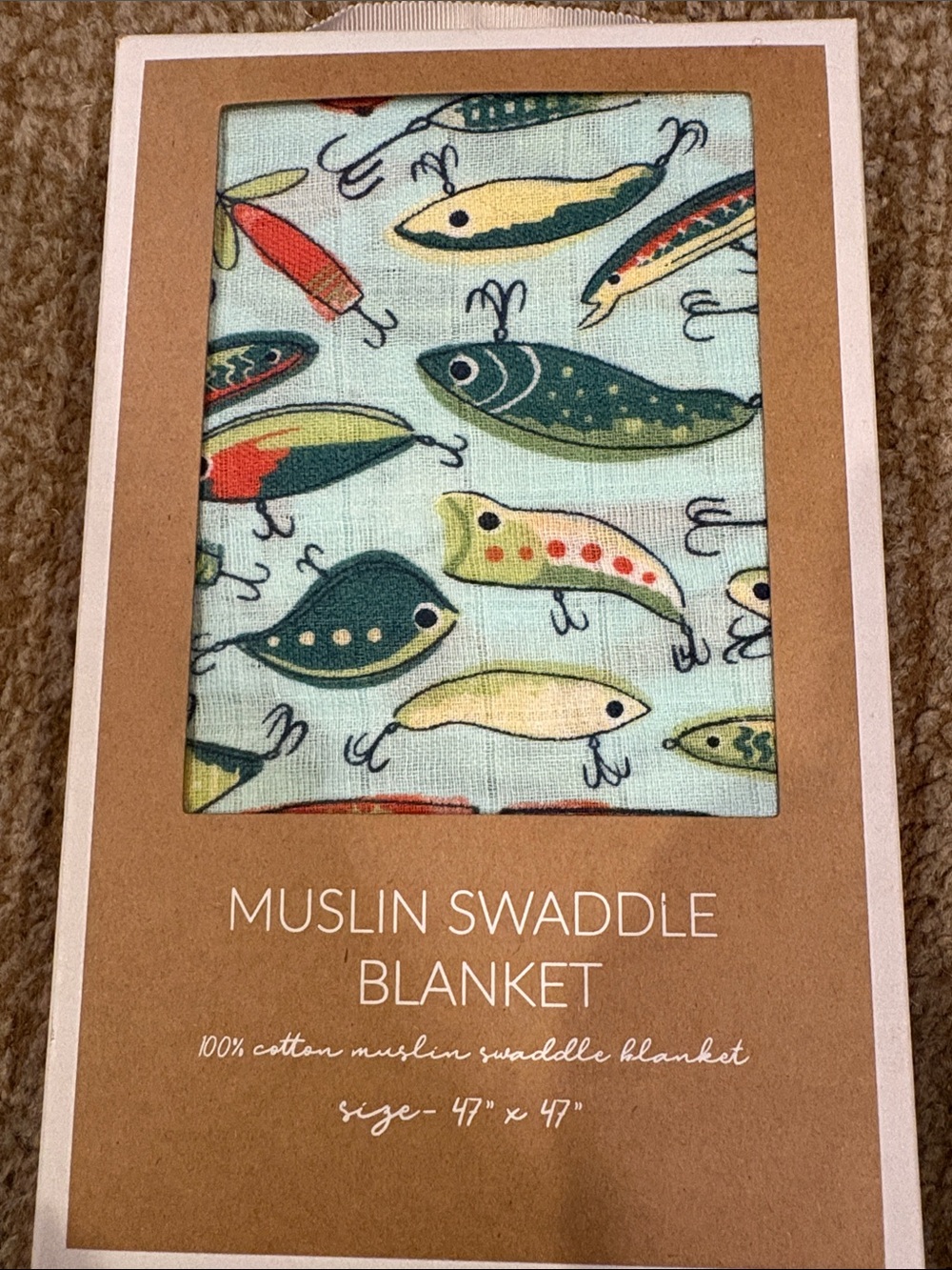 Muslin Swaddle Blanket with Fishing Lure Print - new